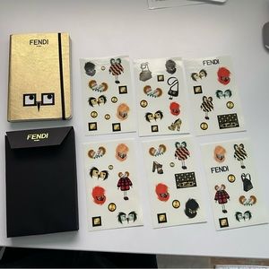 FENDI Metallic Gold-Tone Leather Notebook with Stickers